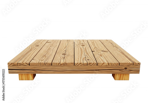 Wooden platform surface with grain detail planks isolated on a transparent background