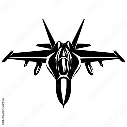 Vector Art Detailed Black and White Military Reconnaissance Plane Top View Design on Transparent Background