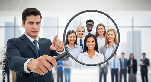 Wallpaper Mural Business Professional Analyzing Team Dynamics Through Magnifying Glass Torontodigital.ca