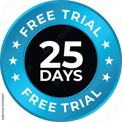 Free trial badge blue circle with stars promotional vector element for marketing campaigns