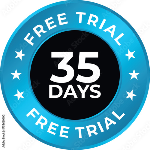 Free trial badge 35 days promotion vector design element for marketing campaigns
