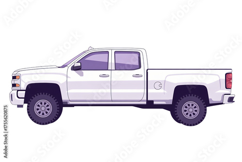 Modern white pickup truck illustration with transparent background, perfect for design