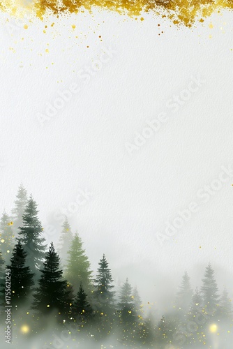 Watercolor Pine Trees on Vertical Canvas With Soft Background