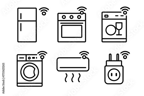 Smart home appliances icon set with connectivity features