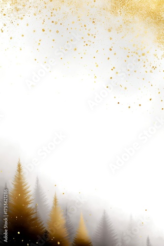 Elegant Watercolor Pine Trees on White Canvas With Subtle Gold Accents