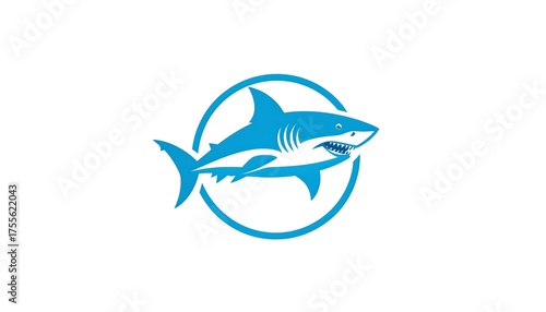 Vector illustration of a shark design, a large sea creature, in shades of blue, within a circle