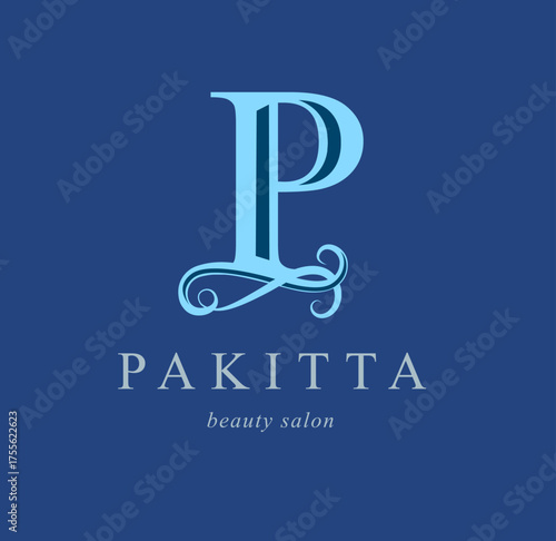 Logo, capital letter P. Monogram of Botanical Minimalistic, Initial. with Organic Plant Elements. Vector design. beauty salon. for tattoo studio