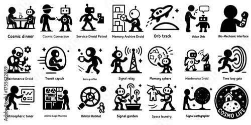 宇宙生活をテーマにした可愛いピクトグラム集、Futuristic Space Life Icons Set