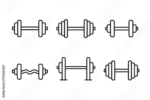 Set of dumbbells and barbells icons for workout and fitness
