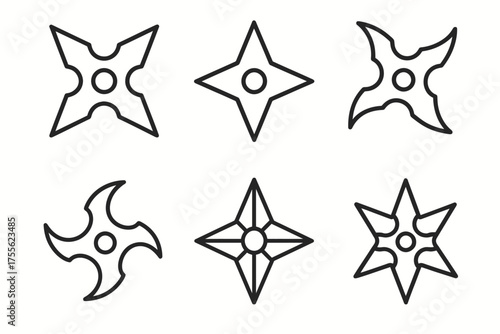 Black outline ninja stars set on white background