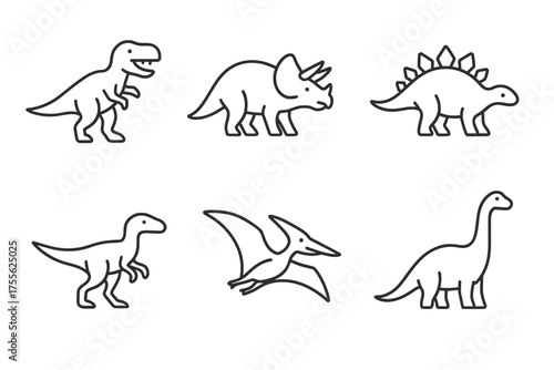 Outline illustrations of various dinosaur species