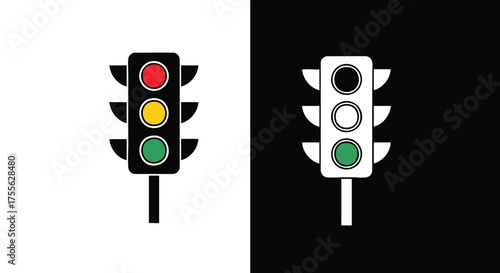 Traffic Signal Icons Red, Yellow, and Green Lights for Road Safety and Guidance