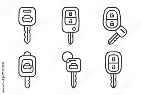 Collection of car keys with remote lock and unlock buttons