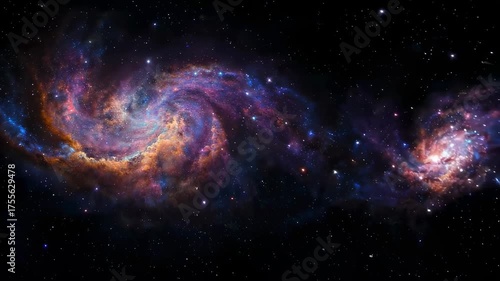 A stunning, colorful nebula swirls in a star-filled night sky, a cosmic wonder