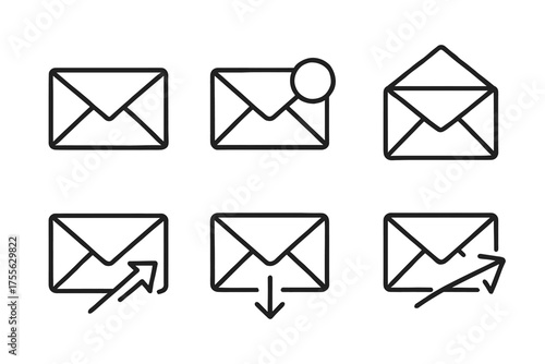 Email icons set: inbox, notification, arrow directions, envelope styles