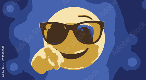 Cool Emoji with Sunglasses Pointing - A Playful and Trendy Digital Illustration