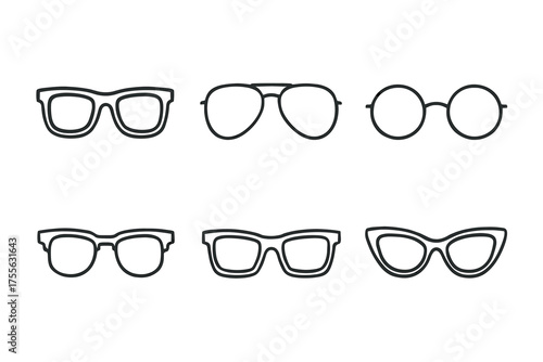 Collection of six stylish eyeglass frames in various shapes