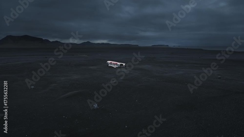 Abandoned Plane Wreck on Black Sand Beach in Iceland