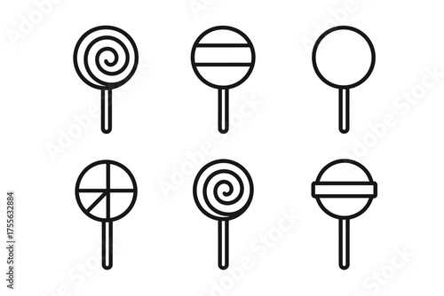 Minimalist line art lollipop designs in various patterns and shapes