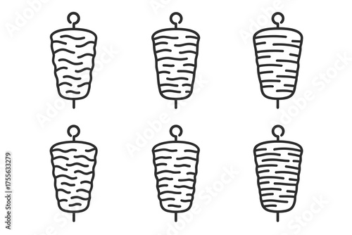 Black and white doner kebab icons on white background