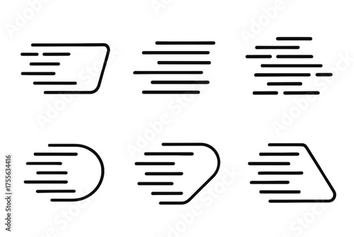 Set of six abstract speed lines icon designs on white background