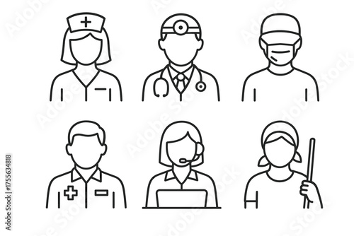 Line drawings of healthcare and service professionals in various occupations