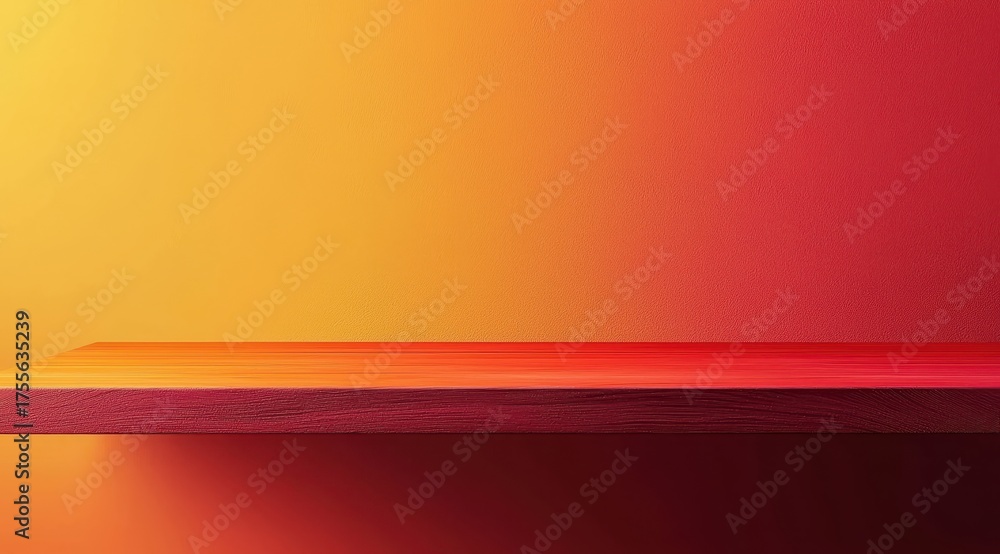 Obraz premium Warm gradient background with empty wooden shelf ideal for product placement or design projects