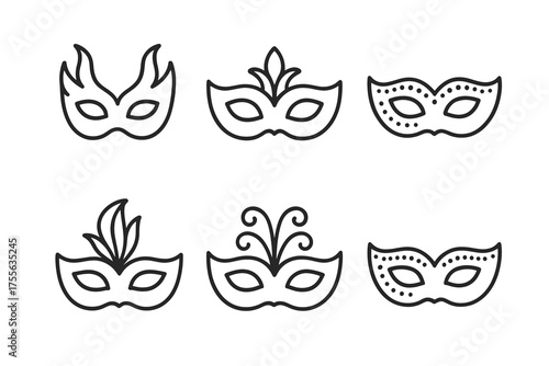 Set of six decorative masquerade masks vector illustration
