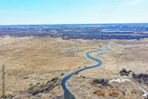 Konstfotografi Aerial photography of a lake drought, climate change landscape, drying up reserv