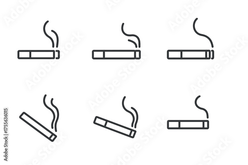 Set of smoking cigarette icons in different positions on white background
