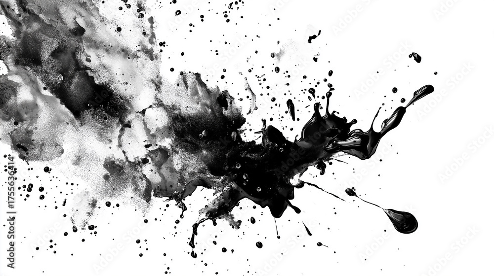 Obraz premium Grunge ink splat. Texture overlay image. Black and white.