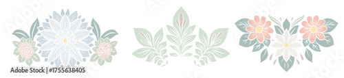 Vector set frames of decorative floral arrangement in pastel colors. Gentle collection of dividers from flowers