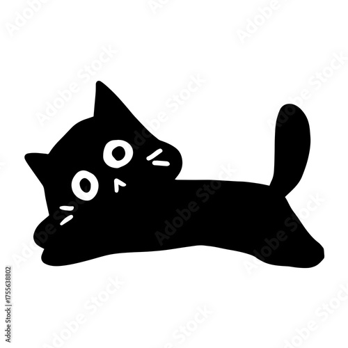 Black Cat on White Background – Minimalist Vector Illustration of Cat