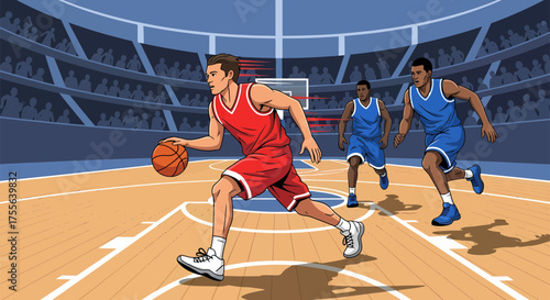 Basketball Player Dribbling During Game.