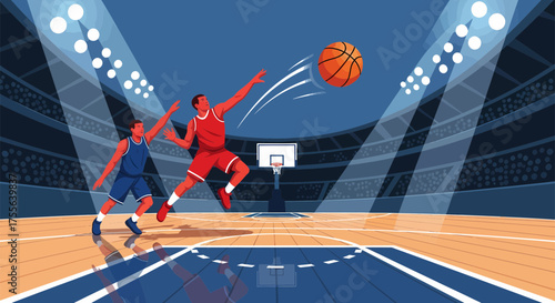 Basketball player jumps to shoot the ball in a game.