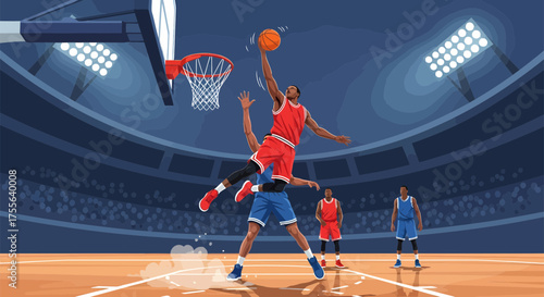 Basketball Player About to Dunk the Ball in a Game.