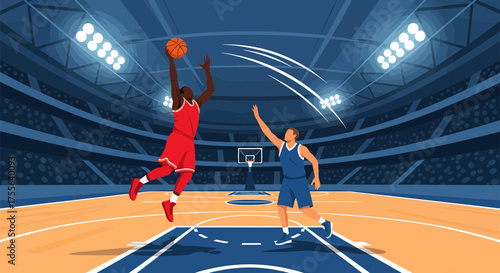Basketball Player Jumpshot in Stadium Spotlight.