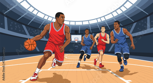 Basketball players in action during a game 3.