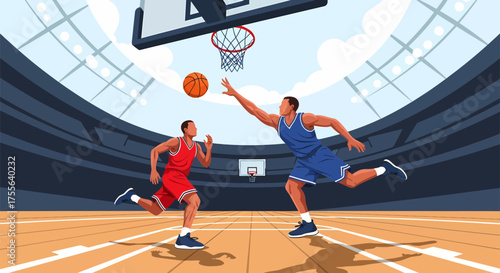 Basketball players in action during a game 5.