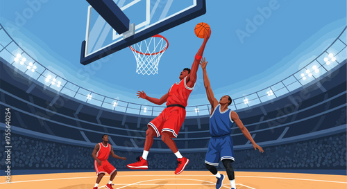 Basketball Players in Action During a Game.