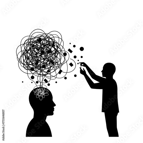 Therapist helping to untangle thoughts – psychological support, silhouette on transparent background