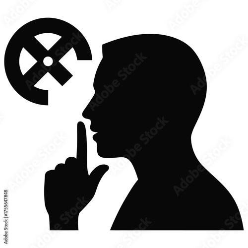 Silence Icon with Finger on Lips: Prohibition of Talking or Top Secret Vector Graphic