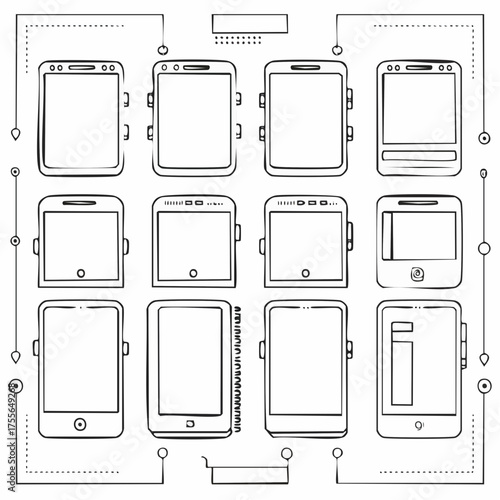 Set of smartphone shapes with blank screens in flat style. Cell phone with sensor display in various constructive designs. Isolated icons of mobile devices with empty space. EPS8 vector illustration.