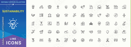 Sustainability icon set. Ecology simple icon set. Modern thin line style icons. Includes thin line symbols environmental, environment, energy, renewable, climate, eco. Vector illustration.