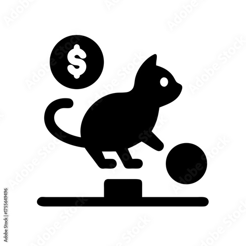 Cat playing with ball and money representing wealth