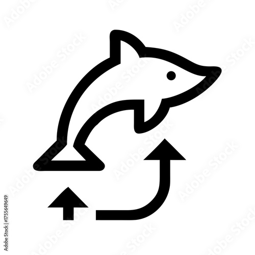 Dolphin jumping with arrows indicating movement