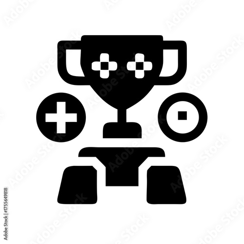 Icon of a trophy with pixelated eyes and a plus sign