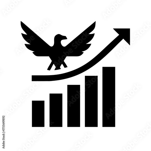 Illustration of an eagle soaring above a rising bar graph