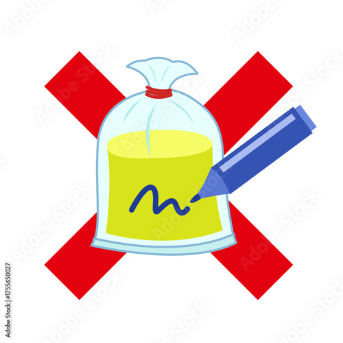 permanent marker on Thai traditional food bag. chemical pen toxin contaminated in food concept.