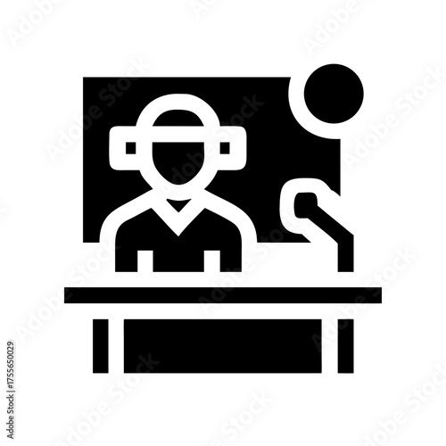 Person at podium, delivering a public speech